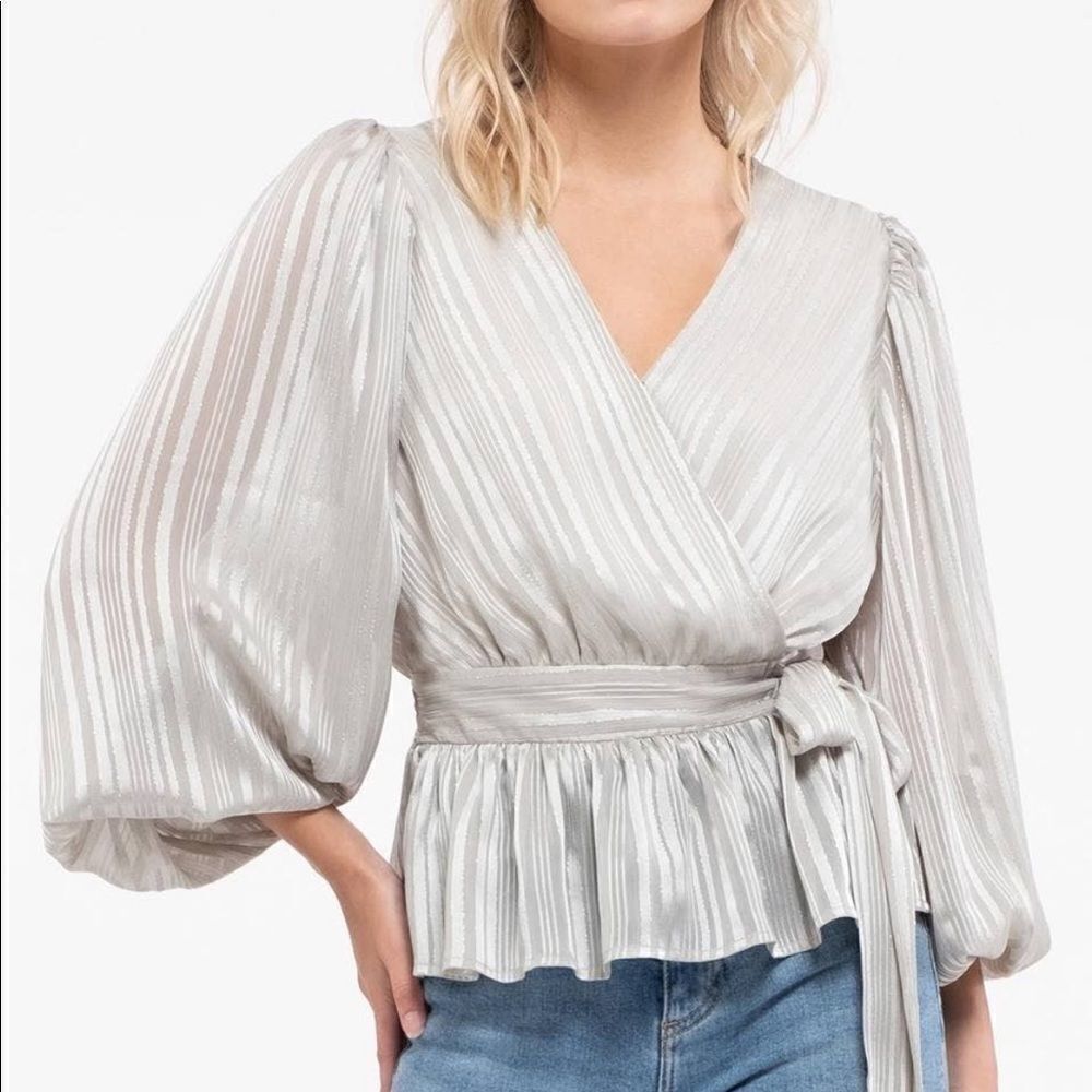 NWT mine sage green lurex stripe blouse - Picture 5 of 7